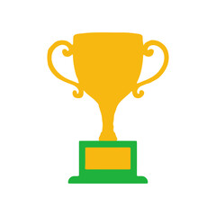 Golden trophy on a green base symbolizing achievement and success against a plain background