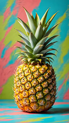 Fototapeta premium Juicy fresh whole pineapple a tropical fruit on a white background, isolated and ripe
