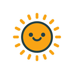 Cheerful sun icon with smiling face and rays, symbolizing joy and positivity in design
