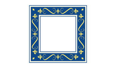 Ornate blue and gold decorative border with fleur de lis motifs © Naim01