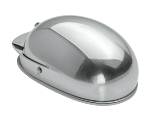 Polished oval-shaped, stainless steel lid