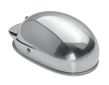 Polished oval-shaped, stainless steel lid