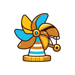 Colorful decorative windmill with vibrant blades spinning in a sunny outdoor setting