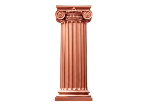 Isolated Ionic order column architectural element, corinthian classical design, detailed carving
