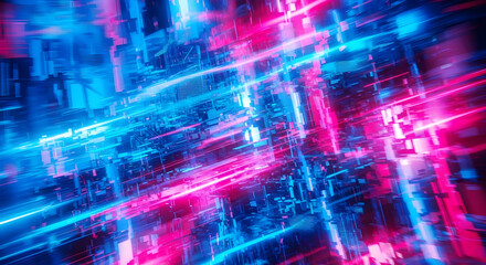 Vibrant Abstract Digital Background In Neon Blue And Pink With Glitch Effects