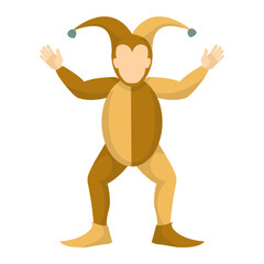 Cartoon jester character in a traditional medieval fool costume for entertainment and comedy