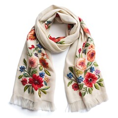 Embroidered floral scarf isolated on white background