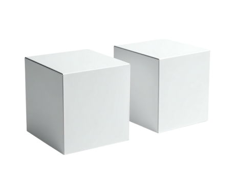 Two identical white cubes, side-by-side, simple geometric shapes