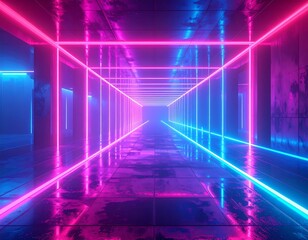 Neon Tunnel Corridor Glowing Vivid Colors.