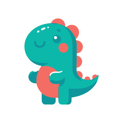 Cute cartoon dinosaur character with vibrant colors, smiling joyfully in a simple background