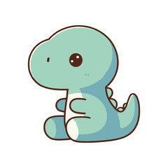 Cute cartoon dinosaur sitting playfully, with a simple background, ideal for children's themes