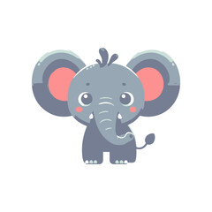 Cute cartoon elephant with oversized ears standing playfully against a white background