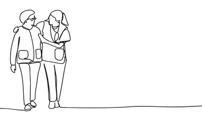 Two friends walking together, supporting each other