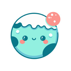 Cute cartoon illustration of a smiling water droplet with bubbles on a white background