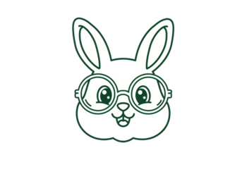 Isolated Rabbit with Glasses Line Art, Bunny Wearing Glasses, Cute Graphic Drawing of Animal