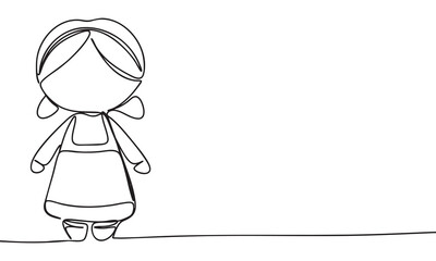 Simple toy girl in continuous line art