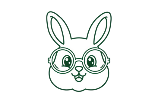 Isolated Rabbit with Glasses Line Art, Bunny Wearing Glasses, Cute Graphic Drawing of Animal