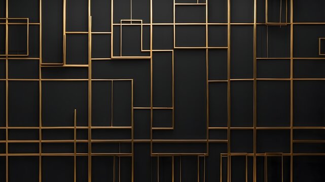 Luxury black background with elegant golden geometric lines, modern 3D abstract grid pattern for premium design and architectural concept visuals
