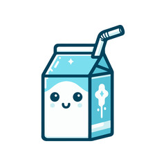 Cute cartoon milk carton with a smiling face and straw, set against a simple background