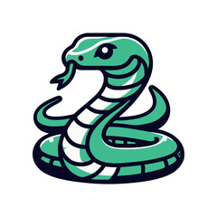 Stylized green snake illustration with a playful expression and smooth curves, ideal for digital designs