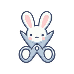 Cute cartoon rabbit character holding a pair of scissors, symbolizing creativity and craft