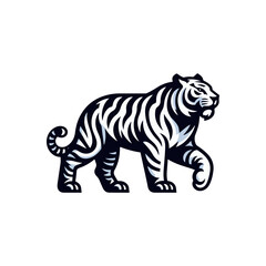 Stylized illustration of a white tiger walking gracefully against a plain background