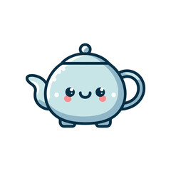 Cute cartoon teapot with a smiling face, set against a white background, ideal for children's designs
