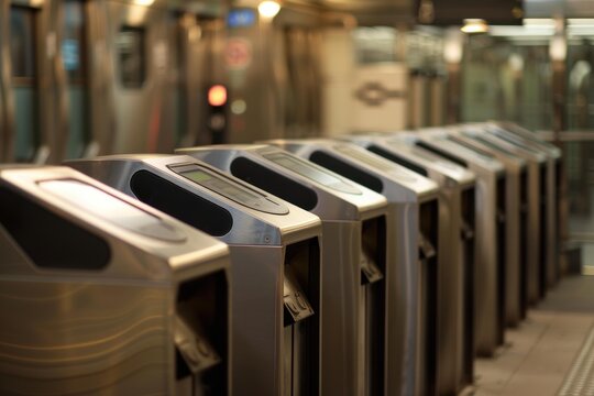 Turnstiles allowing access to subway platform showing modern urban transportation - Powered by Adobe