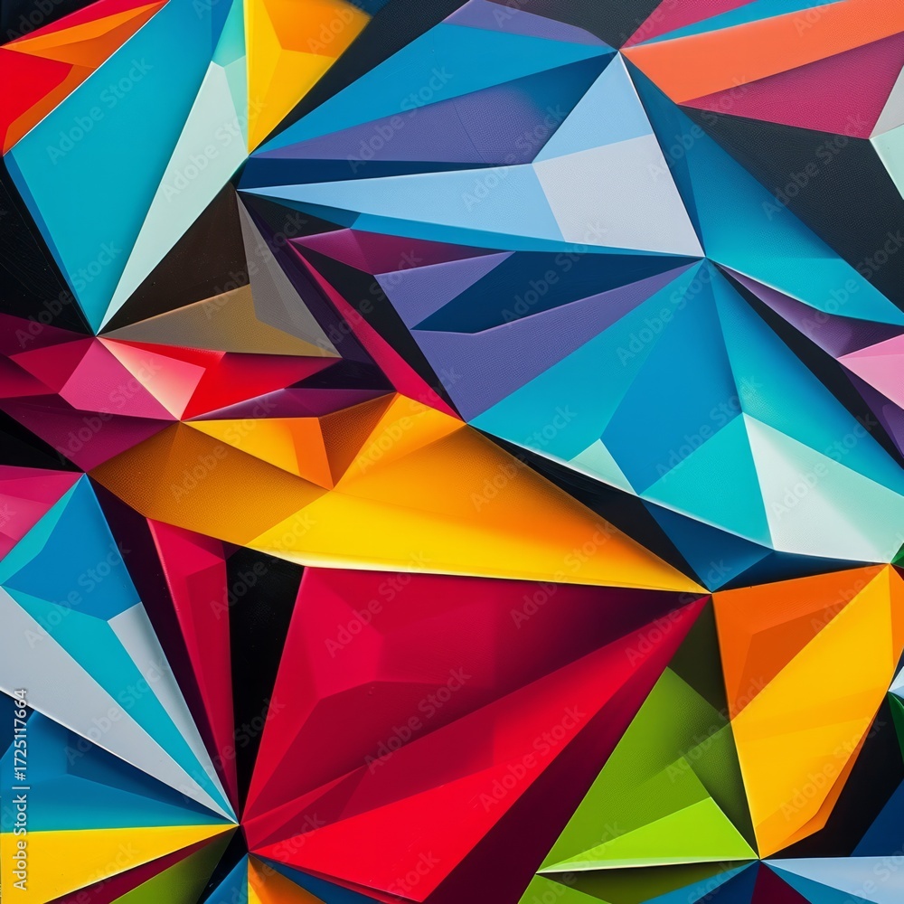 Poster the image showcases a vibrant and abstract geometric pattern filled with sharp, angular shapes