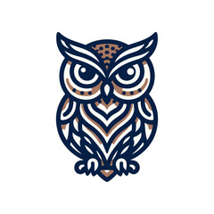 Stylized owl illustration with intricate patterns, showcasing nature's beauty in a minimalist design