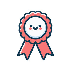 Cute smiling badge with a pink ribbon, symbolizing achievement and celebration