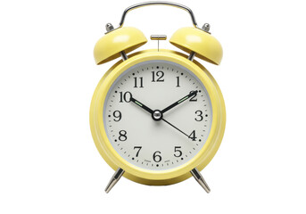 Isolated yellow alarm clock, retro style, time telling, classic design, timepiece equipment