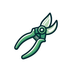 Green garden shears with sharp blades, set against a clean white background, ideal for gardening