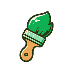 Green paintbrush with a leaf-shaped bristle, symbolizing eco-friendly painting in a minimalist style