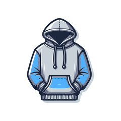 Illustration of a stylish, casual hoodie with a blue and gray color scheme, suitable for fashion marketing