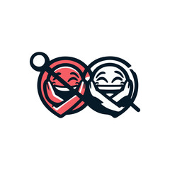 Two smiling faces intertwined, representing joy and connection, with a playful design