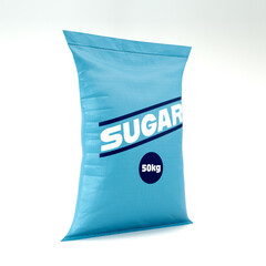 Blue Woven Bulk Sack of Generic Sugar on White Background