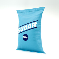 Blue Woven Bulk Sack of Generic Sugar on White Background