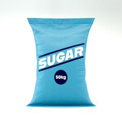 Blue Woven Bulk Sack of Generic Sugar on White Background