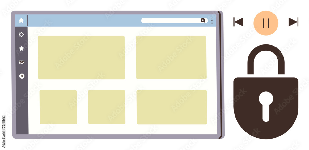 Aufkleber web browser window layout with search bar and tab options next to a padlock icon. ideal for cybersec