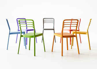 Circle of Colorful Plastic Chairs for Group Meetings