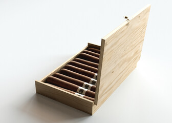 Wooden Box of Generic Unbranded Cigars on White Background