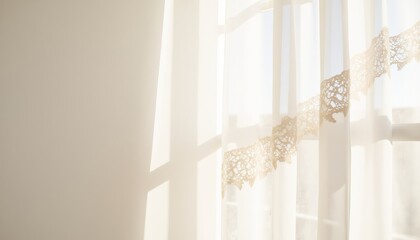 Soft light filtering through white lace curtains in a bright room  