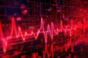 Electrocardiogram showing a heartbeat pulse trace on a futuristic red digital monitor