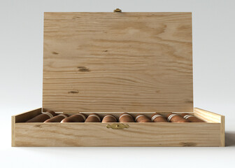 Wooden Box of Generic Unbranded Cigars on White Background