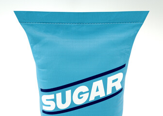 Blue Woven Bulk Sack of Generic Sugar on White Background