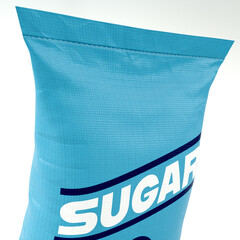 Blue Woven Bulk Sack of Generic Sugar on White Background