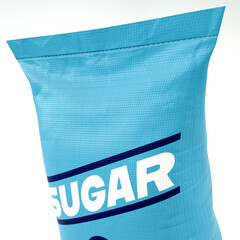 Blue Woven Bulk Sack of Generic Sugar on White Background