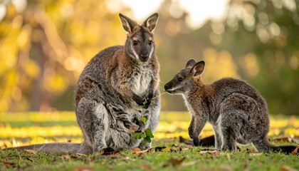 Two kangaroos in a park