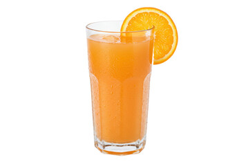 Isolated glass of cold fresh orange juice with orange slice; healthy summer refreshment